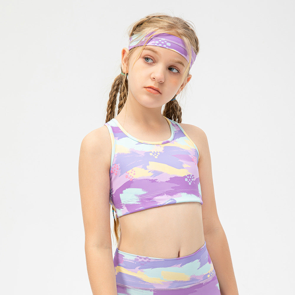 Kid's tie &dye gym wear & workout clothes is made from nylon and spandex and is breathable and flexible materials that provides comfort to enable kids to enjoy playing and be active.
