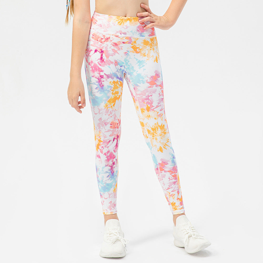 Kid's tie &dye gym wear & workout clothes is made from nylon and spandex and is breathable and flexible materials that provides comfort to enable kids to enjoy playing and be active.