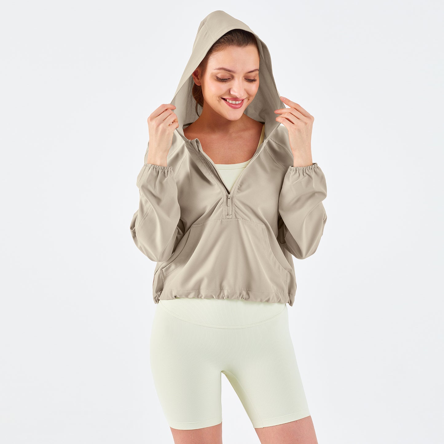 Vesta Women's Hooded Half Zipper Lightweight Casual Yoga Jacket