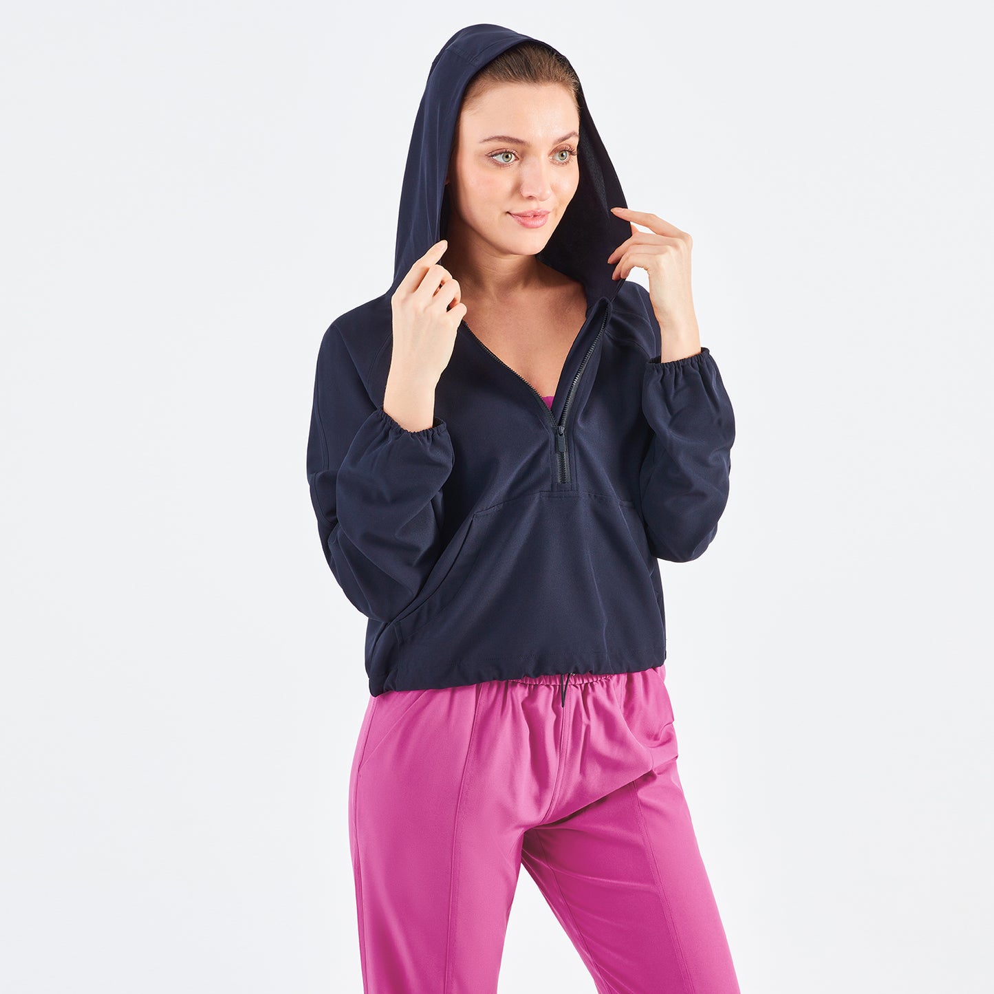 Vesta Women's Hooded Half Zipper Lightweight Casual Yoga Jacket