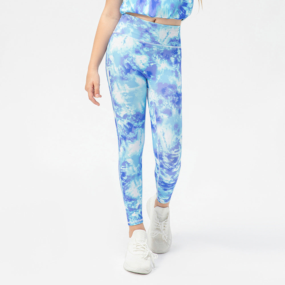Kid's tie &dye gym wear & workout clothes is made from nylon and spandex and is breathable and flexible materials that provides comfort to enable kids to enjoy playing and be active.
