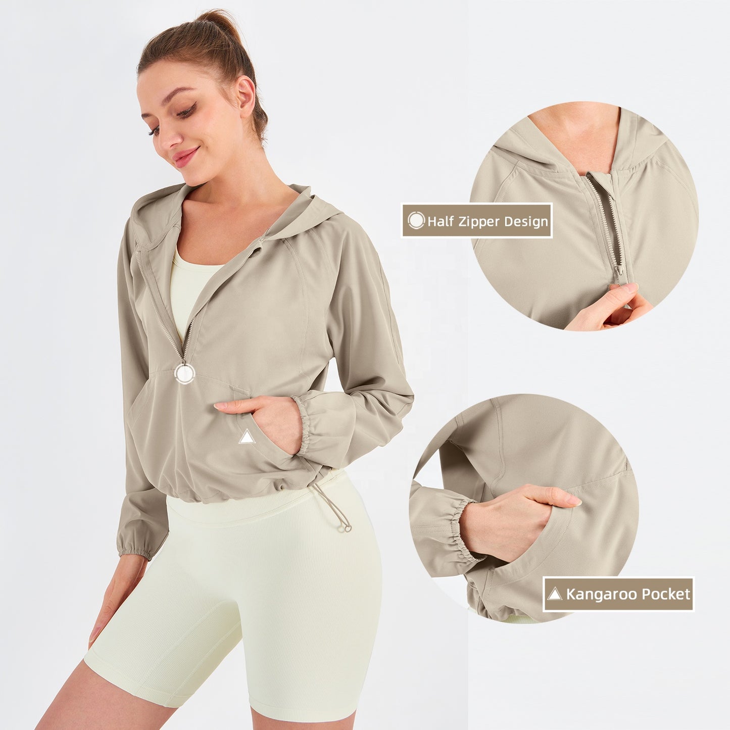 Vesta Women's Hooded Half Zipper Lightweight Casual Yoga Jacket