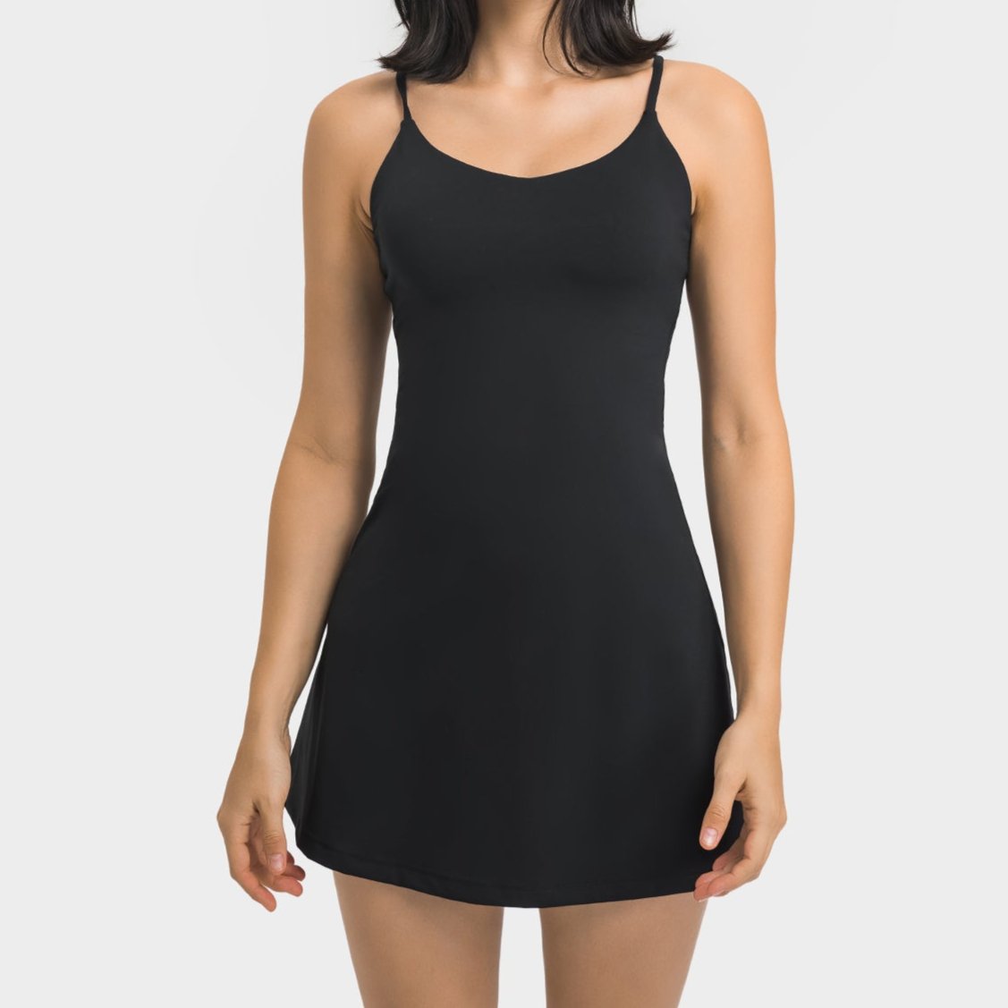 This women's thin strap tennis dress/sports skirts with shorts offers the ultimate comfort and keeps you cool during those intense tennis matches. The fabric is very light and soft, just like the second layer of skin put on it as if there is nothing. Its ultra flexible and can stretch to enable you to reach those tricky low balls and execute offense when under pressure.