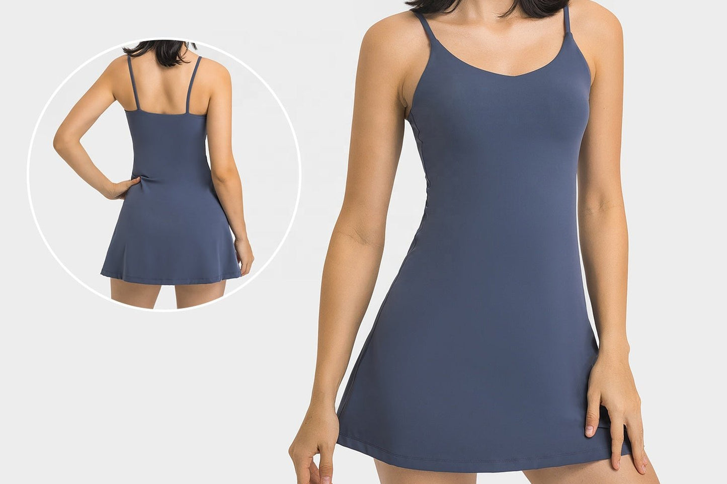 This women's thin strap tennis dress/sports skirts with shorts offers the ultimate comfort and keeps you cool during those intense tennis matches. The fabric is very light and soft, just like the second layer of skin put on it as if there is nothing. Its ultra flexible and can stretch to enable you to reach those tricky low balls and execute offense when under pressure.