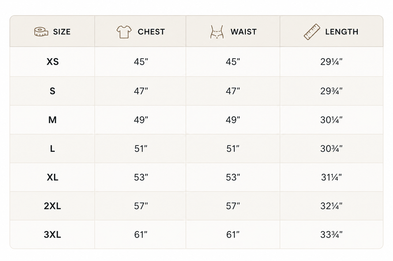 Size chart for Street Unisex Hoodie