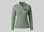 Green Sussxsports long-sleeve polo shirt with a logo on a gray background