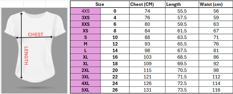 Size chart for Vesta Women's Tank Tops - Hollow Mesh Out Back