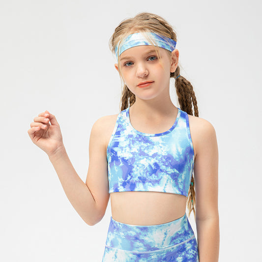 Kid's tie &dye gym wear & workout clothes is made from nylon and spandex and is breathable and flexible materials that provides comfort to enable kids to enjoy playing and be active.