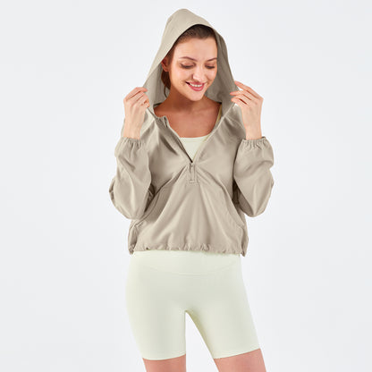 Vesta Women's Hooded Half Zipper Lightweight Casual Yoga Jacket